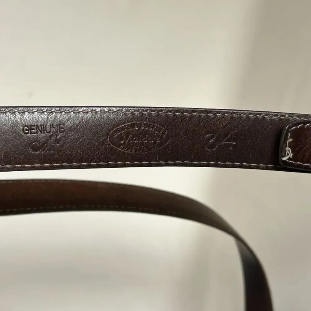 Maidas Houston Belt Strap Genuine Calf Leather Brown Snap On Distressed Mens 34